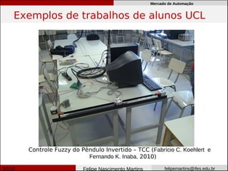 Mercado de Automação


Exemplos de trabalhos de alunos UCL




  Controle Fuzzy do Pêndulo Invertido – TCC (Fabrício C. Koehlert e
                      Fernando K. Inaba, 2010)

                     Felipe Nascimento Martins         felipemartins@ifes.edu.br
 