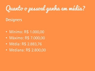 Quanto o pessoal ganha em média?
•
•
•
•
 
