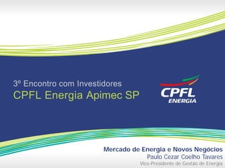 Mercado de Energia e Novos Negócios
            Paulo Cezar Coelho Tavares
           Vice-Presidente de Gestão de Energia
 