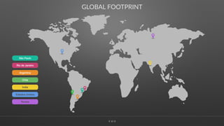 ∠∠ 13
GLOBAL FOOTPRINT
0
0
0
0
0
São Paulo
Argentina
Rio de Janeiro
India
Chile
Estados Unidos
Russia
0
0
 