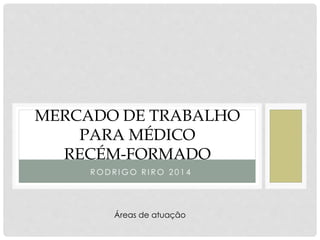 MERCADO DE TRABALHO 
PARA MÉDICO 
RECÉM-FORMADO 
RODR IGO R I RO 2 0 1 4 
Áreas de atuação 
 