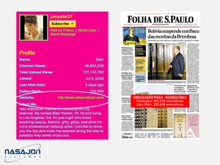CIRCULAÇÃO PAGA - MARÇO/2011
Domingos: 352.459 exemplares
Dias Úteis: 300.648 exemplares
CIRCULAÇÃO PAGA - MARÇO/2011
Domingos: 352.459 exemplares
Dias Úteis: 300.648 exemplares
 