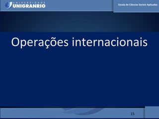 MERCADO FINANCEIRO PARA
ADMINISTRADORES
MERCADOS FINANCEIROS
15
Operações internacionais
Escola de Ciências Sociais Aplicadas
 