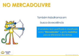 Tambémtrabalhamosem
buscadaexcelência
O vendedor bem qualificado é classificado
como “MercadoLíder” e ganha medalhas
para se diferenciar dos demais
Fonte: comscore | Dezembro 2015
NO MERCADOLIVRE
 