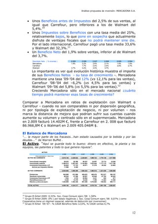 Análisis propuesta de inversión: MERCADONA S.A.
12
• Unos Beneficios antes de Impuestos del 2,5% de sus ventas, al
igual q...