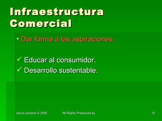 Infraestructura Comercial Dar forma a las aspiraciones. Educar al consumidor. Desarrollo sustentable. 