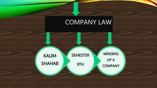 COMPANY LAW
WINDING
UP A
COMPANY
SEMESTER
9TH
KALIM
SHAHAB
 