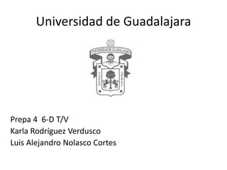 Universidad de Guadalajara
Prepa 4 6-D T/V
Karla Rodríguez Verdusco
Luis Alejandro Nolasco Cortes
 