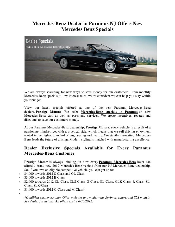 MercedesBenz Dealer in Paramus NJ Offers New Mercedes Benz Specials