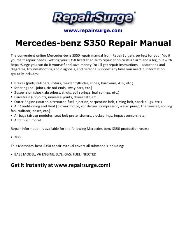 Mercedes Benz S350 2001 Service Manual Mercedes Benz S350 2001 Service Manual
