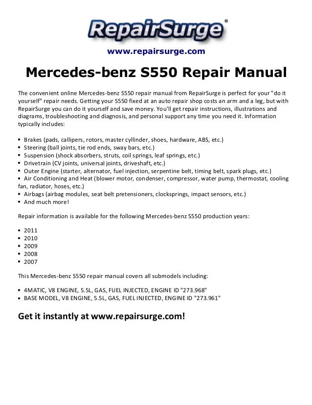 Mercedes benz s550 repair manual 20072011