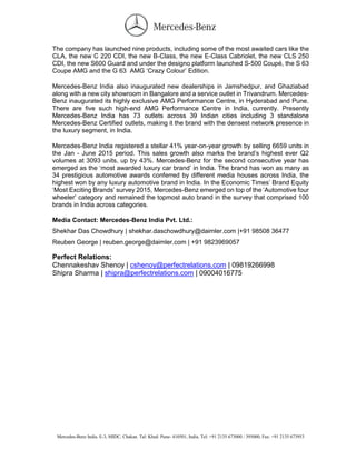 Mercedes Benz India new MD CEO PRess release | PDF