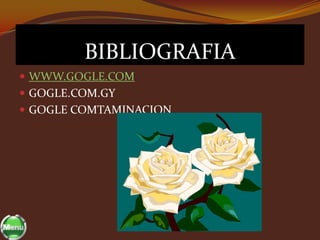 BIBLIOGRAFIA
 WWW.GOGLE.COM
 GOGLE.COM.GY
 GOGLE COMTAMINACION
 
