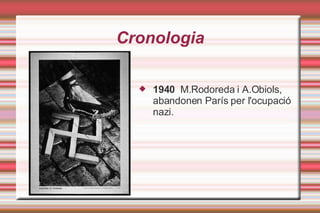 Cronologia 1940   M.Rodoreda i A.Obiols, abandonen París per l'ocupació nazi. 