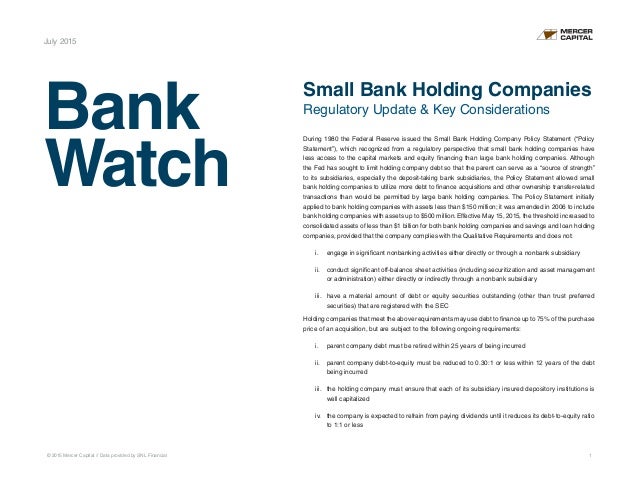 Small Bank Holding Companies: Regulatory Update  Key 