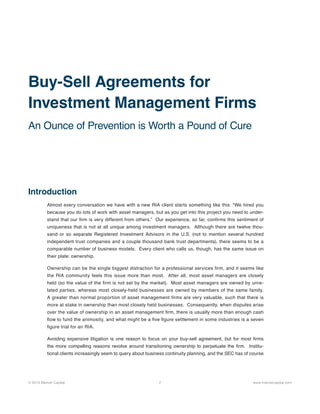 Buy-Sell Agreements for Investment Management Firms: An Ounce of Prevention is Worth a Pound of Cure