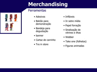 Merchandising Ferramentas Adesivos Balcão para demonstração Bandeja para degustação banner Cartaz de carrinho Tvs in store Infláveis In sotre mídia Papel forração Sinalização de vitrines e ilhas Wobber Take one (folhetos) Figuras animadas 