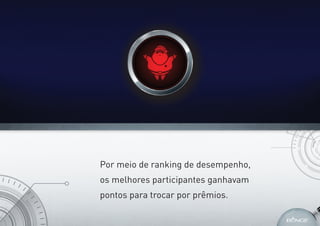 Por meio de ranking de desempenho,
os melhores participantes ganhavam
pontos para trocar por prêmios.
 
