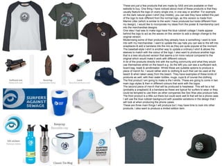 These are just a few products that are made by SAS and are available on their
website to buy. One thing I have noticed about most of these products is that they
usually feature the logo on every single one, in one way or another. For example,
on the dark natural green t-shirt (top middle), you can see they have edited this part
of the logo to look different from the normal logo, as this version is made from
Marine Litter (which is similar to the work I have produced but looks different from
my design). I would like to incorporate my ideas from the poster & membership card
into the merchandise designs.
One idea I had was to make logo have the blue rubbish collage I made appear
behind the logo to act as the waves on this version to add a design change to the
original version.
Modernising some of their products they already have is something I want to look
into with my merchandise. I want to update the cap hats you can see to the left into
snapbacks & add a bandana into the mix as they are quite popular at the moment.
The baseball-style t-shirt is another way to update a ordinary t-shirt & allows the
sleeves to match with the colour of the logo. I also want to produce another logo
that is a less structured version that seems a lot more natural compared to the
original which would make it work with different colours.
A lot of the products directly link with the surfing community and what they would
use themselves whilst on the beach e.g. (to the left) you can see a surfboard rack,
board bag, towel & windbreaker. Whilst these are suitable options to produce a
piece of merch for, I would rather stick to clothing & such that can be used at the
beach & when taken away from the beach. They have examples of these kinds of
products as well, with their water bottles, mugs, cups & of course the clothing.
The first product I am going to make is the t-shirts. These are going to come in two
main logo styles & then in different colours that work with the logos.
The second piece of merch that will be produced is headwear. This will be a hat
(probably a snapback) & a bandana as these are typical for surfers to wear or they
could be tempted to use them as other companies like Sex Wax also produce hats.
The third product is a little out there but could work well & that will be a phone case.
I will use the blue rubbish background with possible variations in the design that I
will look at when producing the phone cases.
These are three main things I will produce but I may have time to look into other
products, I also want to produce a limited edition item.
 