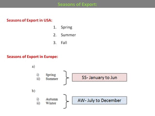 Seasons of Export in Europe:
Seasons of Export:
 
