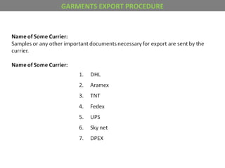 GARMENTS EXPORT PROCEDURE
 