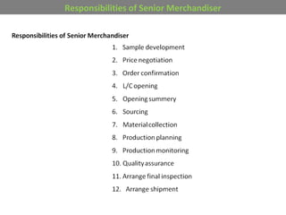 Responsibilities of Senior Merchandiser
 