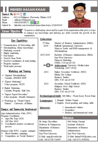 Merchandising Resume of Mehedi Hasan Khan