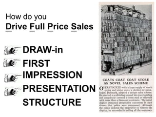 How do you

Drive Full Price Sales

DRAW-in
FIRST
IMPRESSION
PRESENTATION
STRUCTURE

 