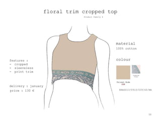 floral trim cropped top
                                 Product family 4




                                                    material
                                                    100% cotton


features :                                          colour
- cropped
- sleeveless
- print trim



delivery : january
price : 130 €                                        ERASS13/0910/039/60/NA




                                                                        59
 