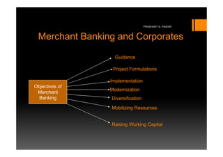 PRASHANT S. PAWAR



 Merchant Banking and Corporates

                  Guidance

                 Project Formulations

                Implementation
Objectives of
                Modernization
 Merchant
  Banking       Diversification

                Mobilizing Resources


                Raising Working Capital
 