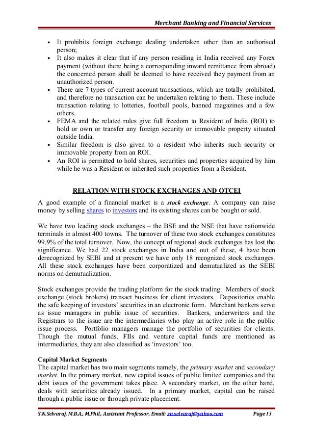Merchant Banking And Financial Services Unit I Notes For Mba