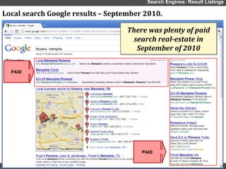 Search Engines: Result Listings Local search Google results – September 2010. PAID PAID There was plenty of paid search real-estate in September of 2010 