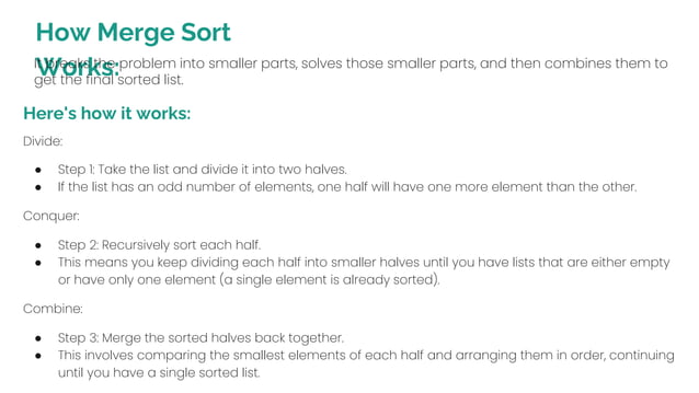 Data structure Merge Sort implementation | PPT