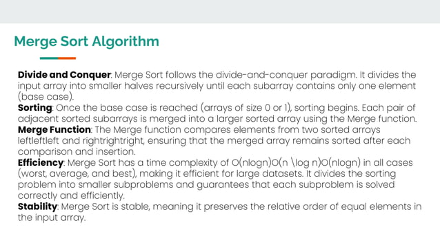 Data structure Merge Sort implementation | PPT