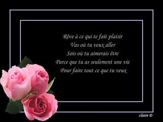 Rêve à ce qui te fait plaisir  Vas où tu veux aller  Sois où tu aimerais être  Parce que tu as seulement une vie  Pour faire tout ce que tu veux 