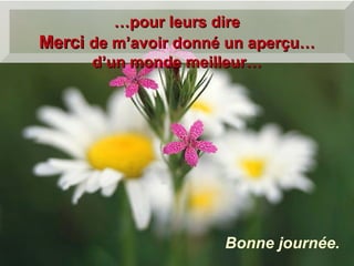 … pour leurs dire Merci  de m’avoir donné un aperçu… d’un monde meilleur… Bonne journée. 