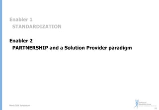 Enabler 1
STANDARDIZATION
Enabler 2
PARTNERSHIP and a Solution Provider paradigm

Merck SUN Symposium
19

 