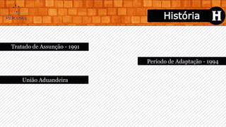 Tratado de Assunção - 1991
História
Período de Adaptação - 1994
União Aduandeira
 