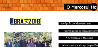 O Mercosul Hoje
A cúpula do Mercosul em
Caracas
Padronização de placas de carro
O Mercosul e a aliança do pacífico
A Argentina e o Mercosul
 