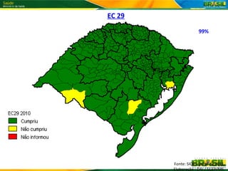 EC 29
                     99%




        Fonte: SIOPS, julho de 2011.
        Elaboração : DAI / SGEP/MS.
 