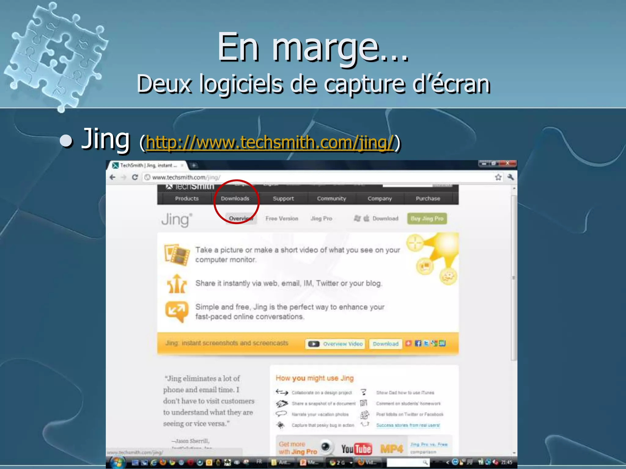 En marge…Deux logiciels de capture d’écranUtipu(http://www.utipu.com/tipcam-download/)Très bon logiciel mais le site en ligne a été fermé aux européens.Cependant, le logiciel fonctionne en local sur l’ordinateur. Vous pouvez le télécharger. Il faut un micro-casque.