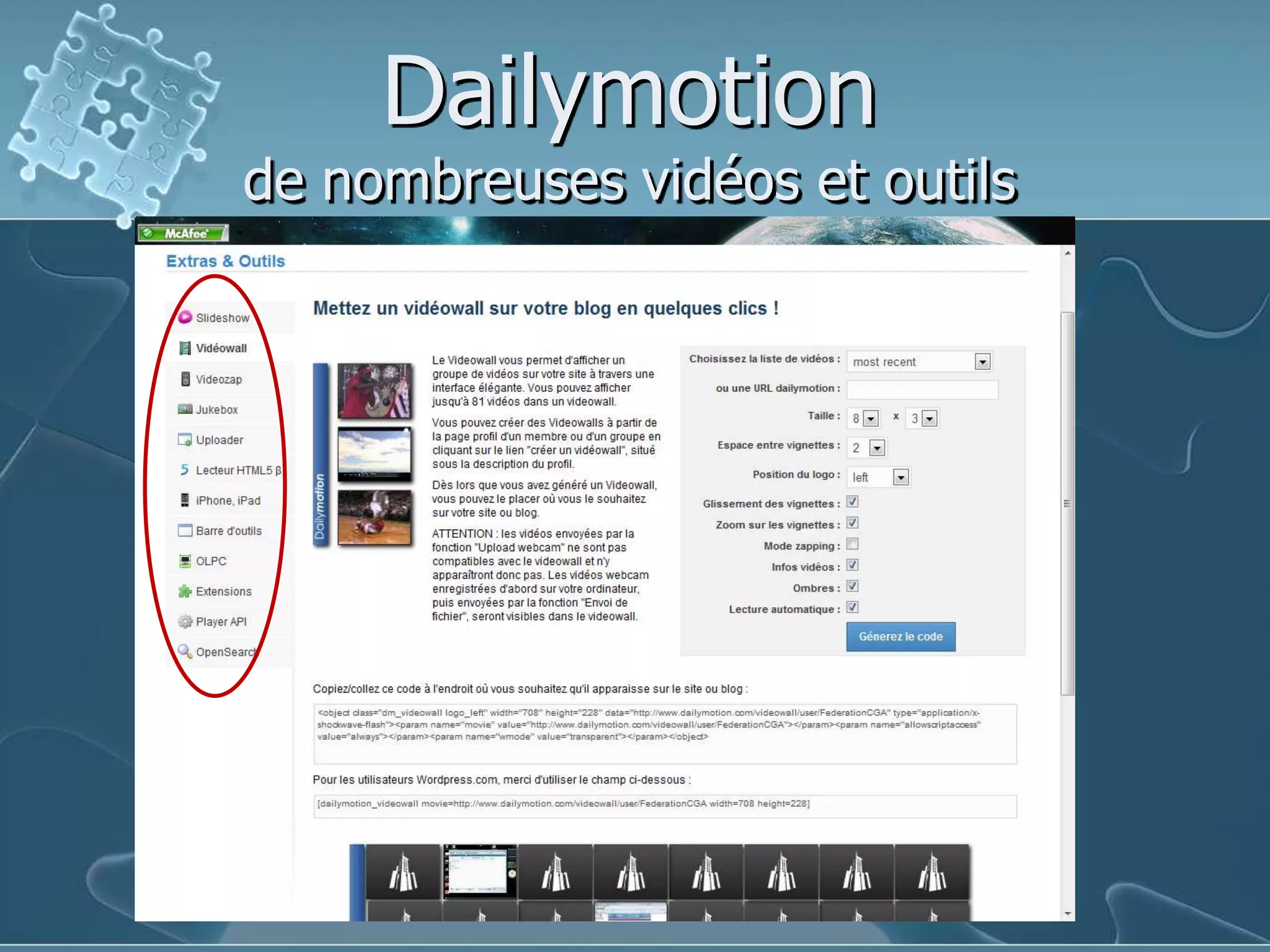 Dailymotionde nombreuses vidéos et outils