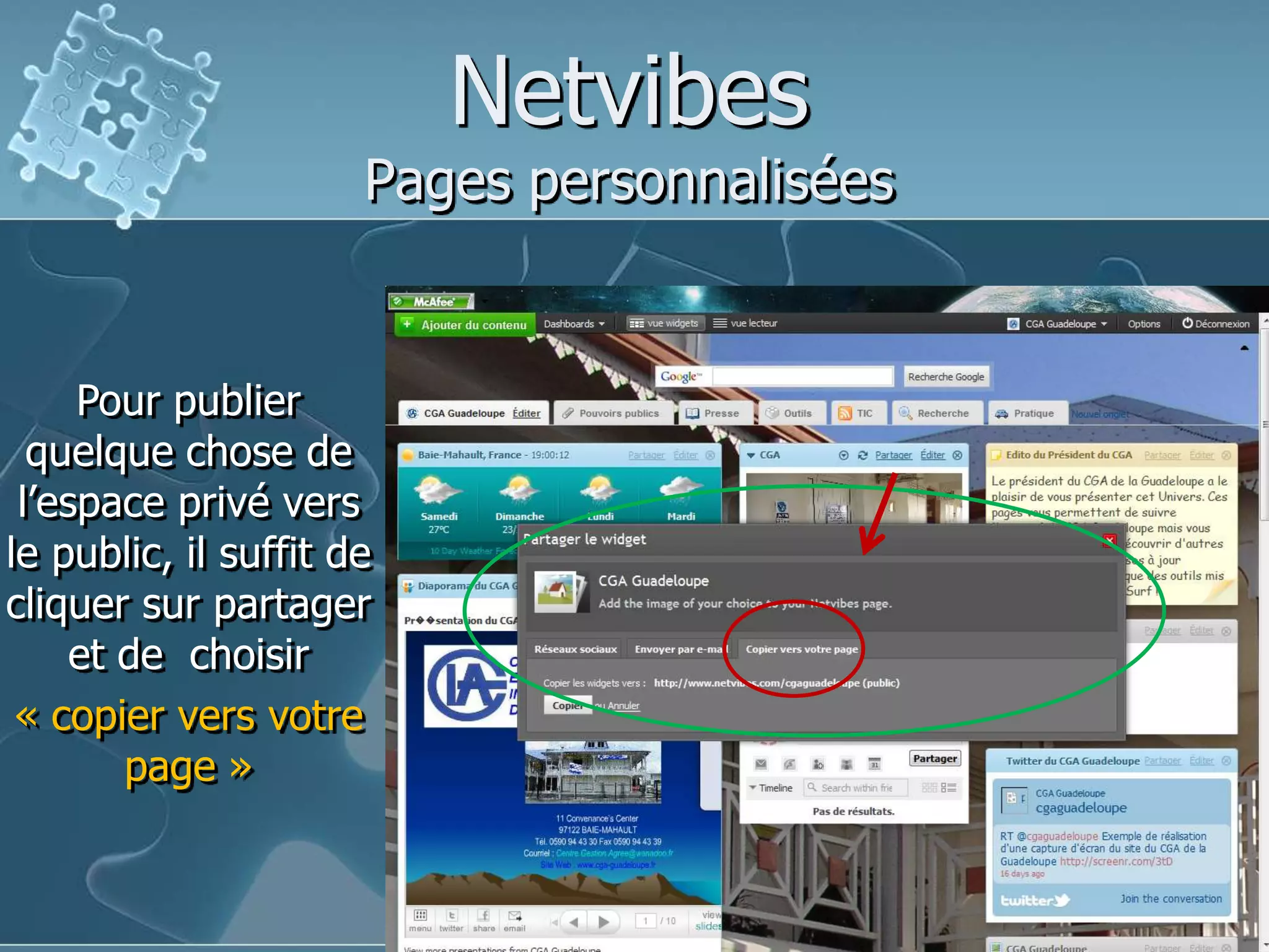 NetvibesPages personnaliséesVous pouvez avoir de nombreux espacesprivés et publics