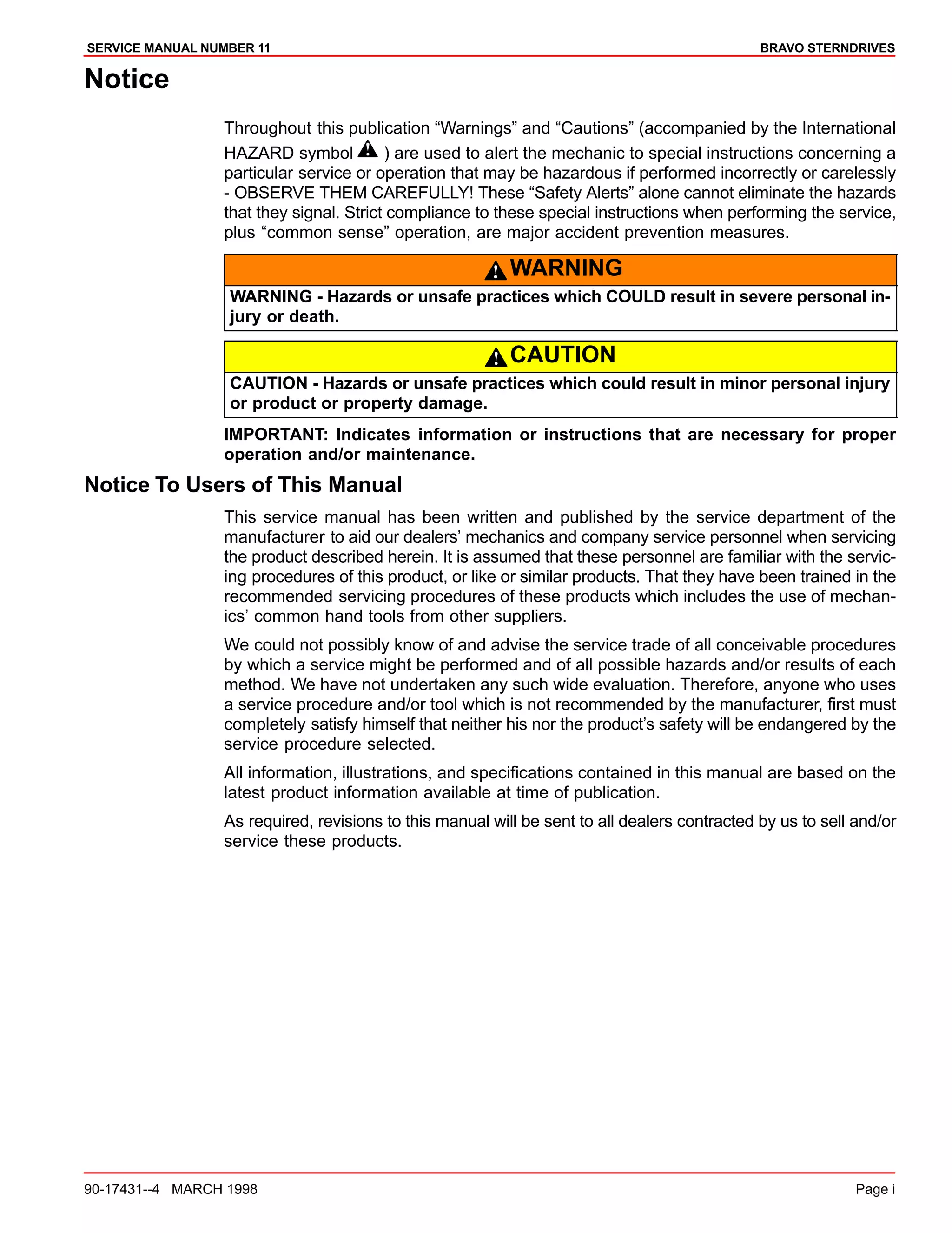 Mercruiser #11 bravo three sterndrive unit service repair manual ...