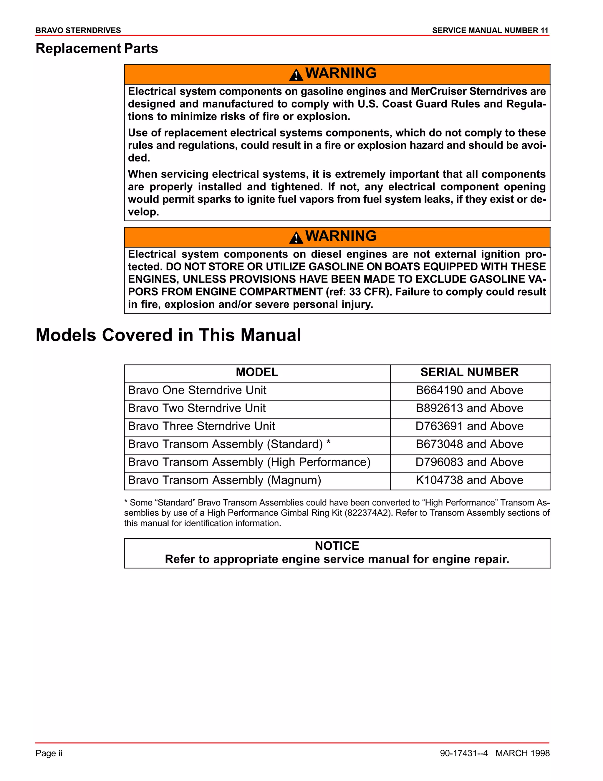 Mercruiser #11 bravo three sterndrive unit service repair manual ...