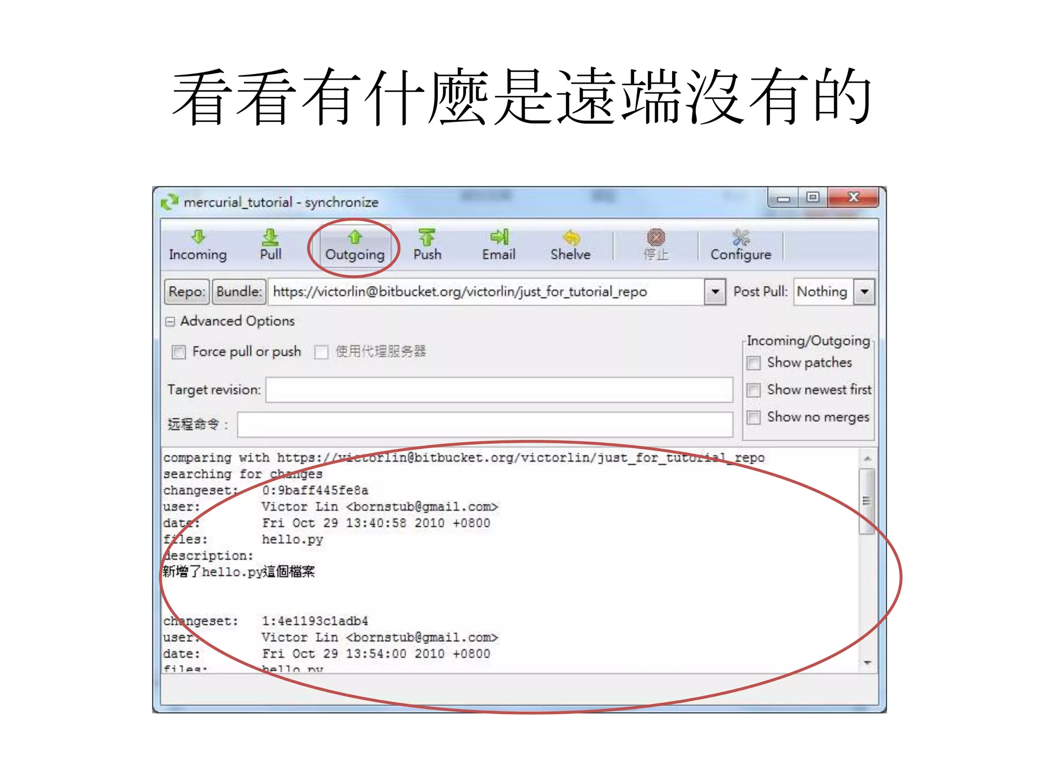 看看有什麼是遠端沒有的
 