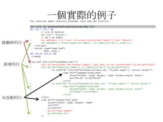 一個實際的例子

被刪掉的行




新增的行




未改動的行
 