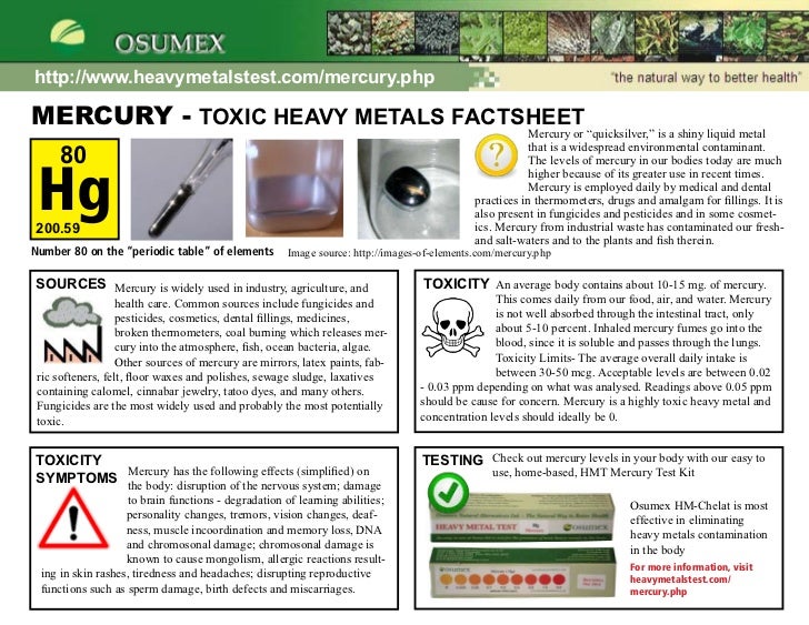 Mercury Toxicity and Symptoms Factsheet