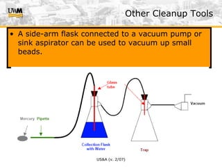 US&A (v. 2/07)
Other Cleanup Tools
• A side-arm flask connected to a vacuum pump or
sink aspirator can be used to vacuum up small
beads.
 