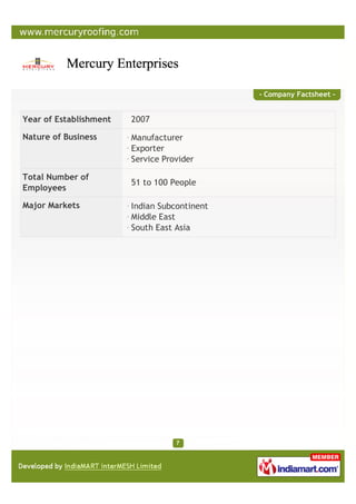 - Company Factsheet -


Year of Establishment   2007

Nature of Business      Manufacturer
                        Exporte...